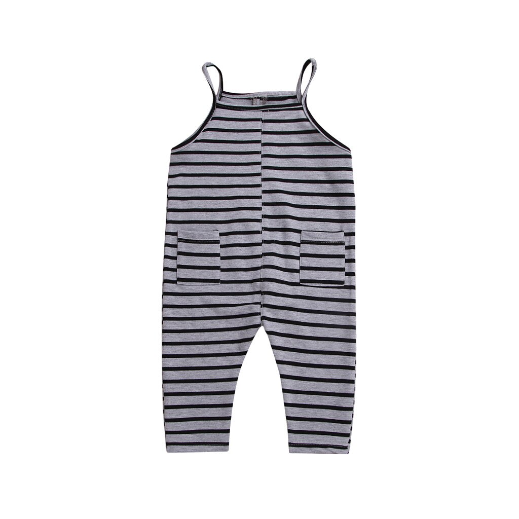 Peuter Baby Jongens Meisjes Broek Streep Jarretel Jumpsuit Uitloper Kind Meisje Kleding Zachte Warme Zakken Broek Voor Meisjes: Gray / 3T