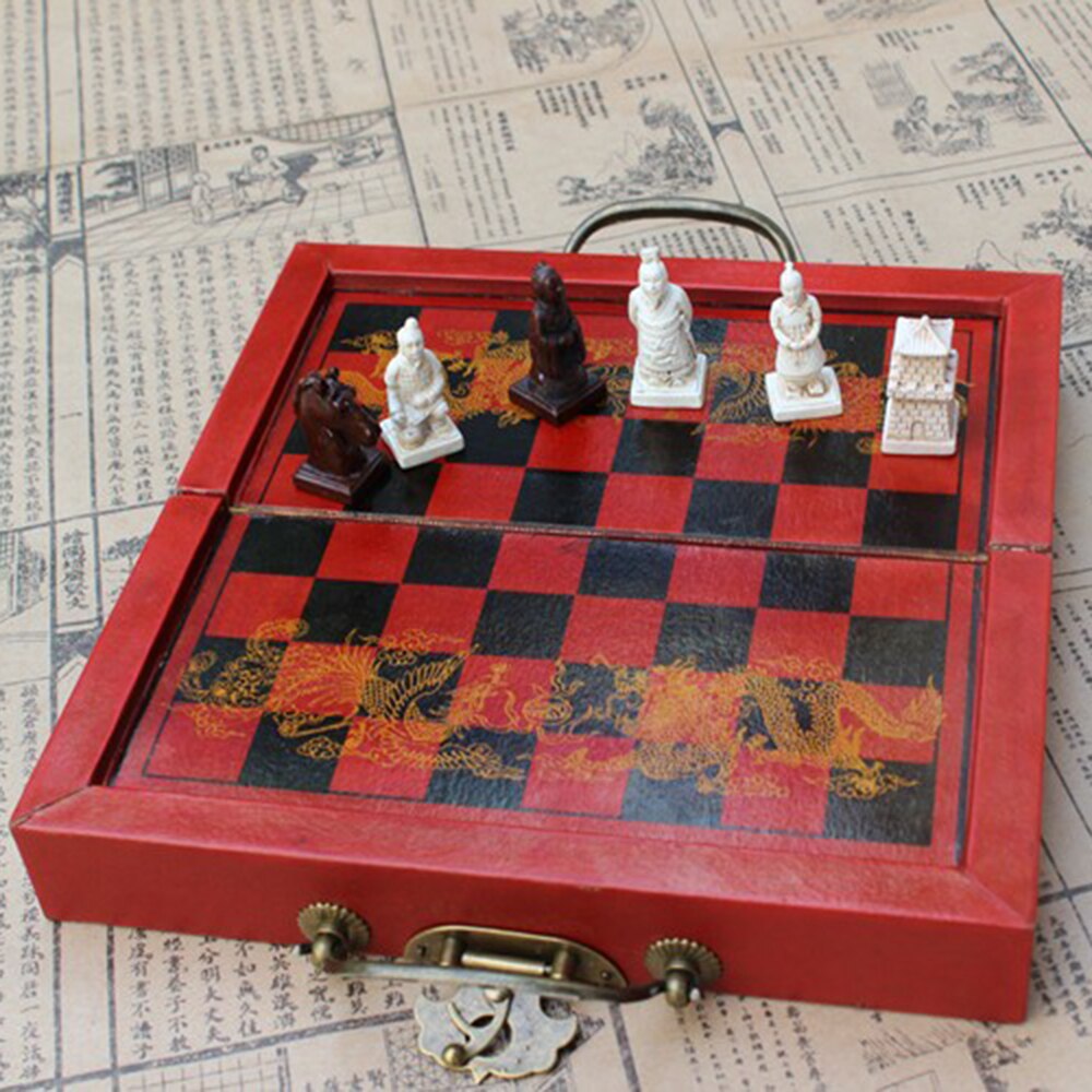 Wooden Chess International Chess Set Terracotta Warriors Chess Pieces Chess Game Christmas for Adult Children Game