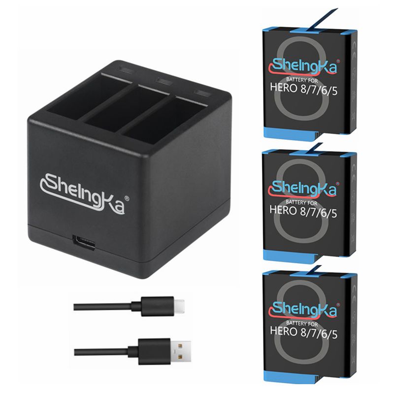 Original SheIngKa Hero8/7/6/5 Smart IC Battery+3 Slot Storage Charger For GoPro Hero 5 6 7 Hero 8 Black Battery Accessories: H Package