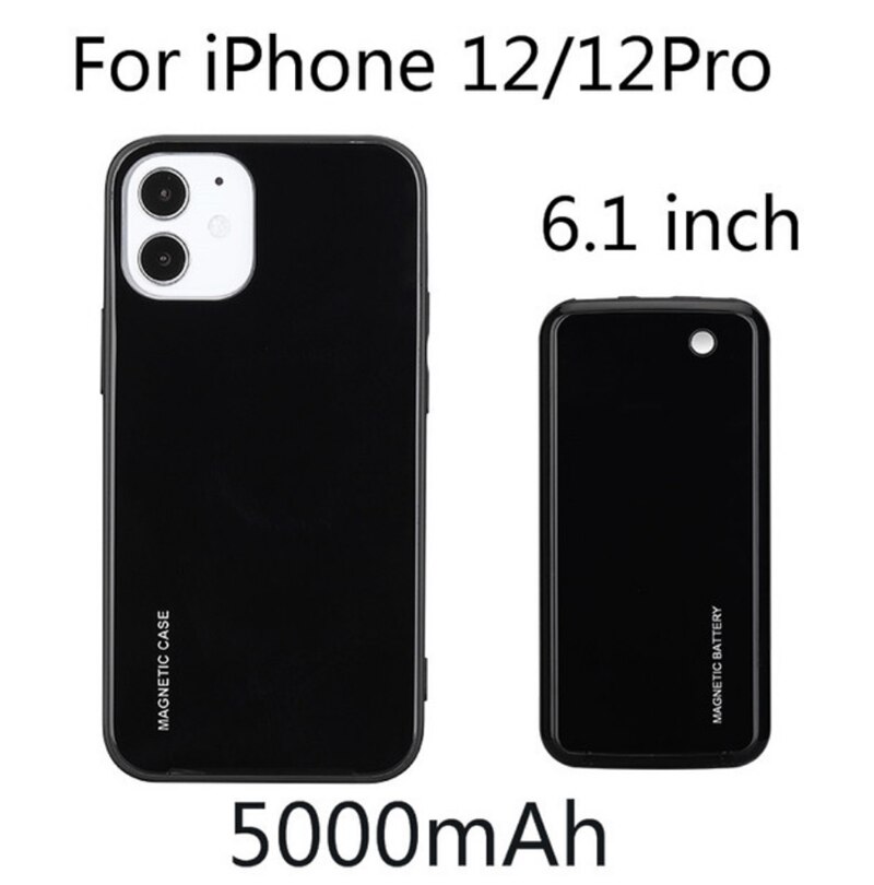 Draadloos Opladen Batterij Case Voor Iphone 12 Pro Max Power Bank Case Magnetische Opladen Case Voor Iphone 12 Mini Batterij cover: Black For 12 12 Pro