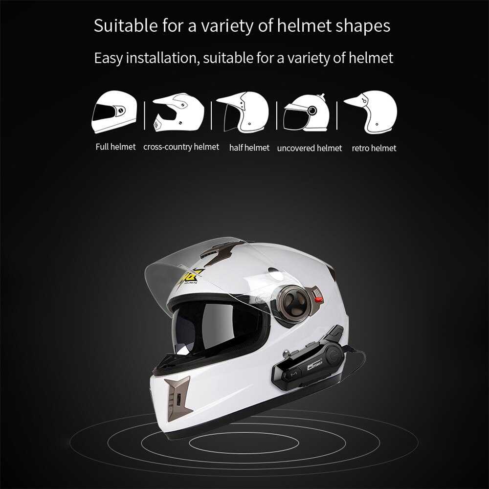 Kebidu-oreillette Bluetooth pour moto, appareil de communication pour casque, Intercom pour 2 motocyclistes, sans fil, portée 100M, musique