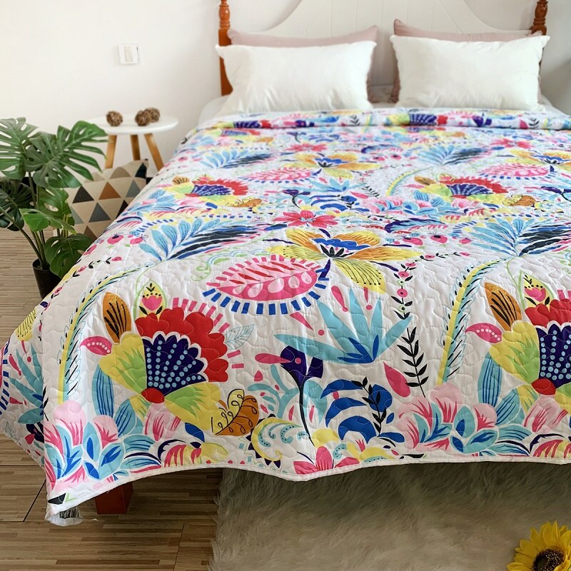 Couvre-lit matelassé imprimé Floral à carreaux, couvre-lit Patchwork, Style américain, couverture de lit pour adultes, été, 220x240cm: 04 Bedspread
