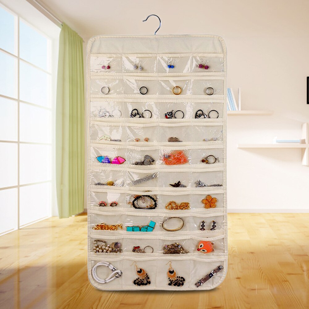 1 Uds 80 bolsillos organizador de joyas colgantes doble cara bolsa para guardar joyas para guardar pendientes bolsa de joyas: C