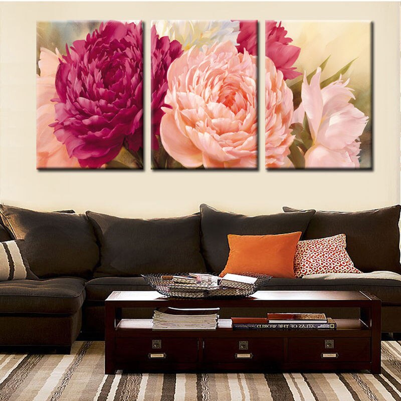 Cuadros pintura de lienzo de decoración para el hogar 5 paneles pintura de flor peonía arte decorativo lienzo pared imagen modular artística sin marco