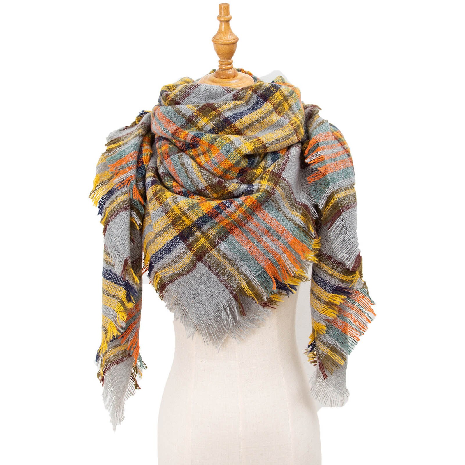 Womens Warm Long Shawl Wraps Large Scarves Knit Cashmere Tassel Plaid Scarf winter hijab scarf: DY