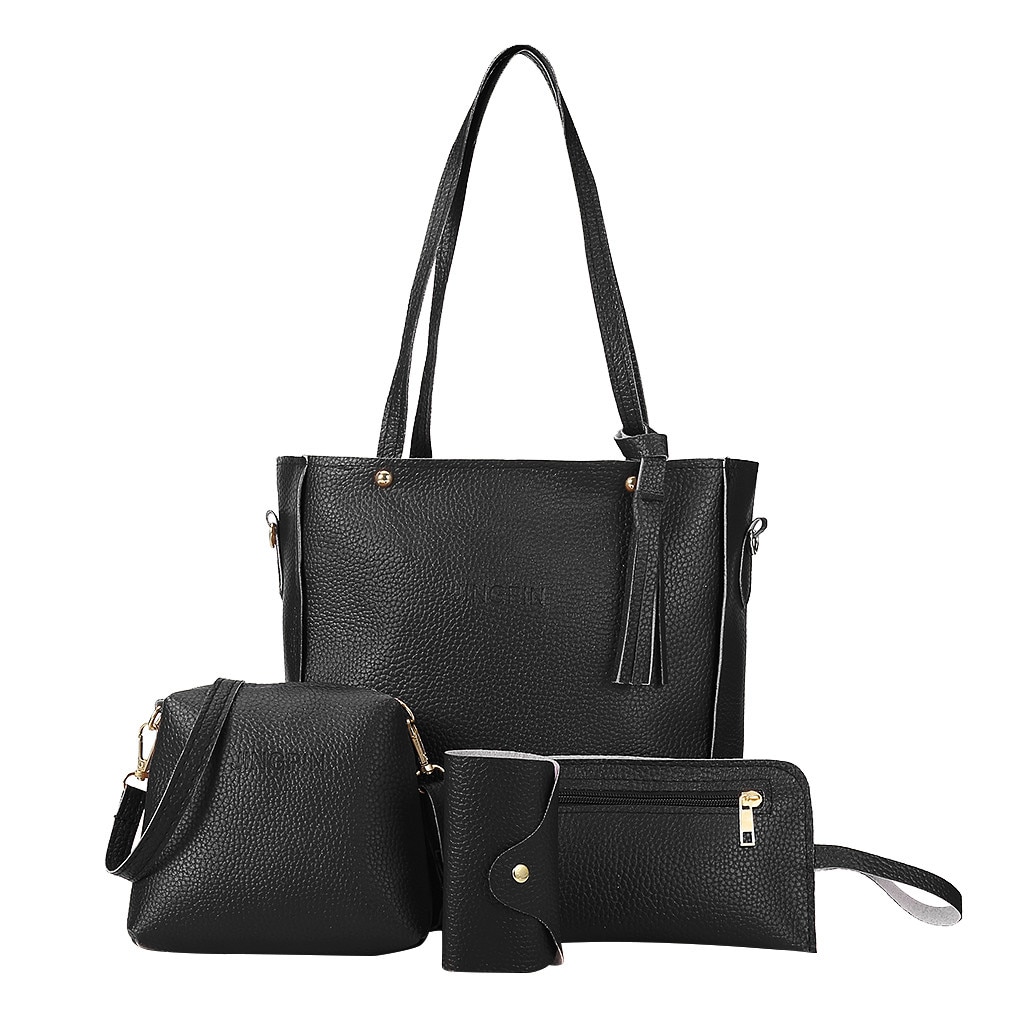 Women Shoulder Bag Solid Women's Pu Leather Handbags Luxury Lady Hand Bags Purse Pocket Women Messenger Bag Big Tote Sac Bols: Black