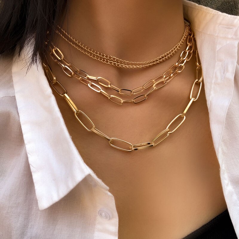 Punk Vintage Choker Necklace Collar Statement Hip Hop Big Chunky Gold Chain Necklace Women Jewelry Party: GOLD 14