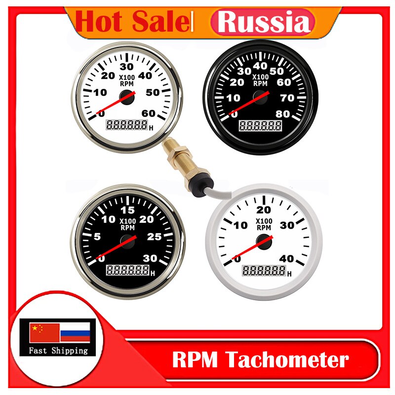 6000 Rpm 8000 Rpm Boot Toerenteller Sensor Tacho Urenteller Gauge Lcd Urenteller 12V/24V 85Mm auto Toerenteller Voor Marine Accessoires