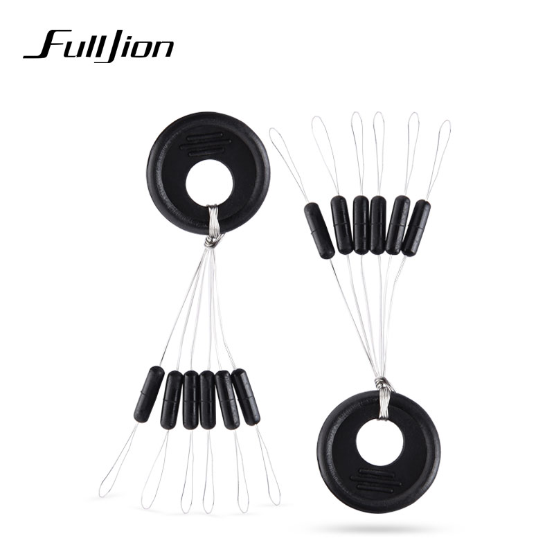 Fulljion 10 stks/partij Vissen Bobber Float 6 in 1 Zwart Rubber Ovale Stopper Ruimte Bean Connector Vislijn Visgerei Accessoires