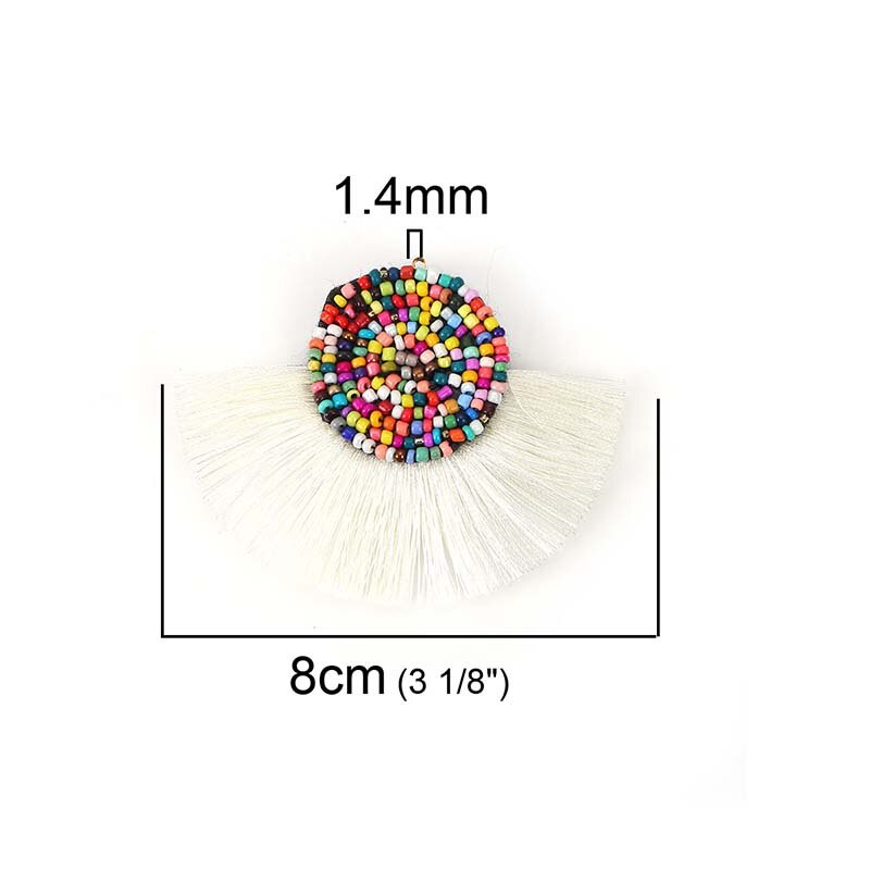 2PCs Tassel fringe pendant with glass bead for DIY earrings jewelry making sewing supplies garment clothes accessory decoration