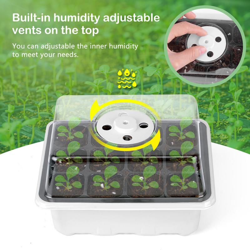 Garden Seedling Planting Pot And Flower Trough 12 Grid Seed Starter Tray Set Reusable Transparent Germination Box Nursery Pot