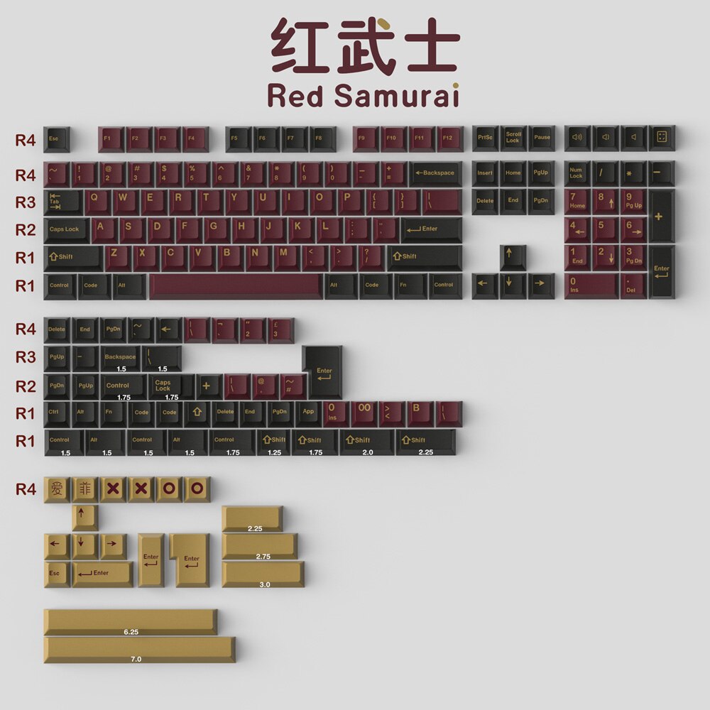 GMK Copy Monster/ Botanical/Blue Samurai 173 Key DOUBLE SHOT Cherry Profile Keycap For Mechanical Gaming Keyboard GMMK Pro: 173 KEY Red Samurai