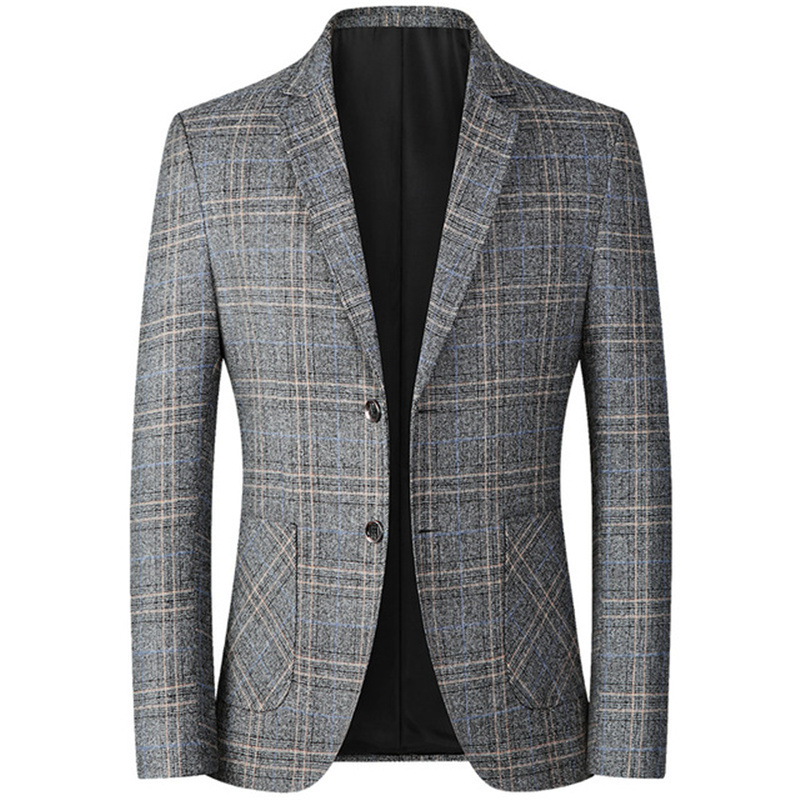 Casual Blazers Jacket Men Plaid Slim Casual Business Wedding Costume Homme Spring Autumn Suits Male Jackets Tops Jaqueta: Grey / XL