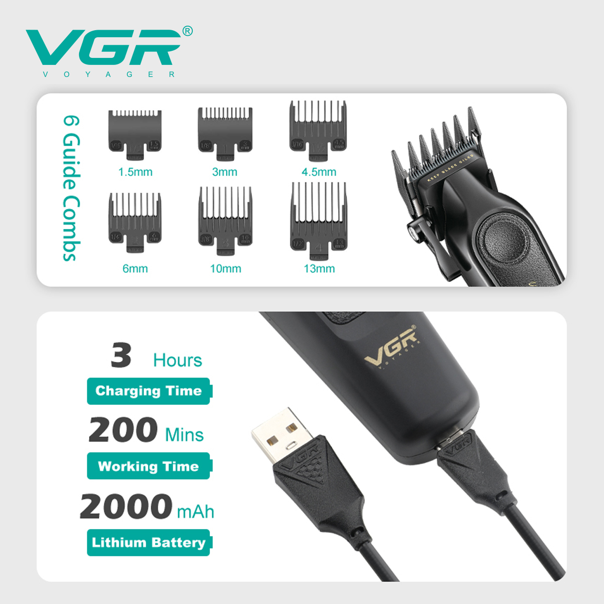 VGR Haarschneider Professioneller Haarschneider Verstellbare Haarschneidemaschine Verstellbarer Elektro-Friseur-Haarschneider für Männer V-197