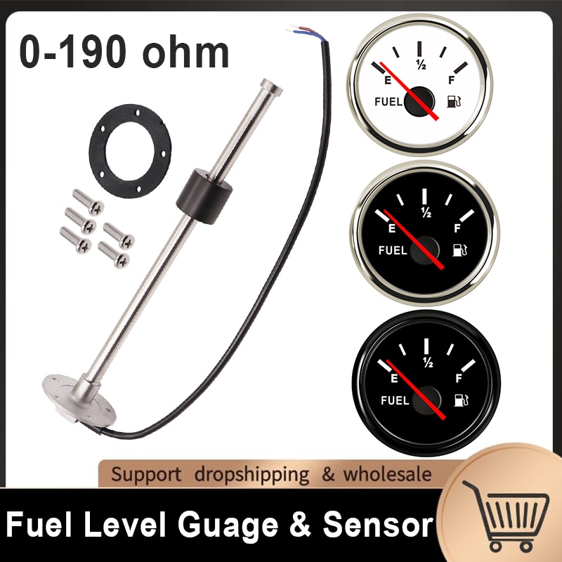 52MM Fuel Level Gauge with Fuel Level Sensor 100MM 125MM 150MM 200MM 250MM 400MM 0-190ohm Oil Liquid Tank Fuel Level Indicator