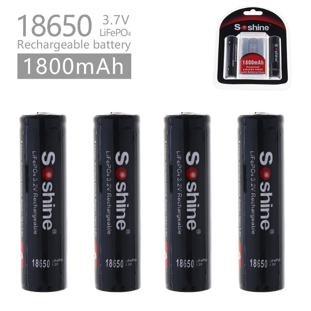 4 Stks/partij Soshine 18650 3.2V 1800 Mah LiFePO4 Batterij Met Protected Pcb + 2 Pc Batterij Case