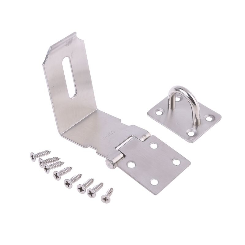Stainless Steel Hasp Lock Anti-theft Door Clamp 90 Degree Shed Latch Security D2TD: 5