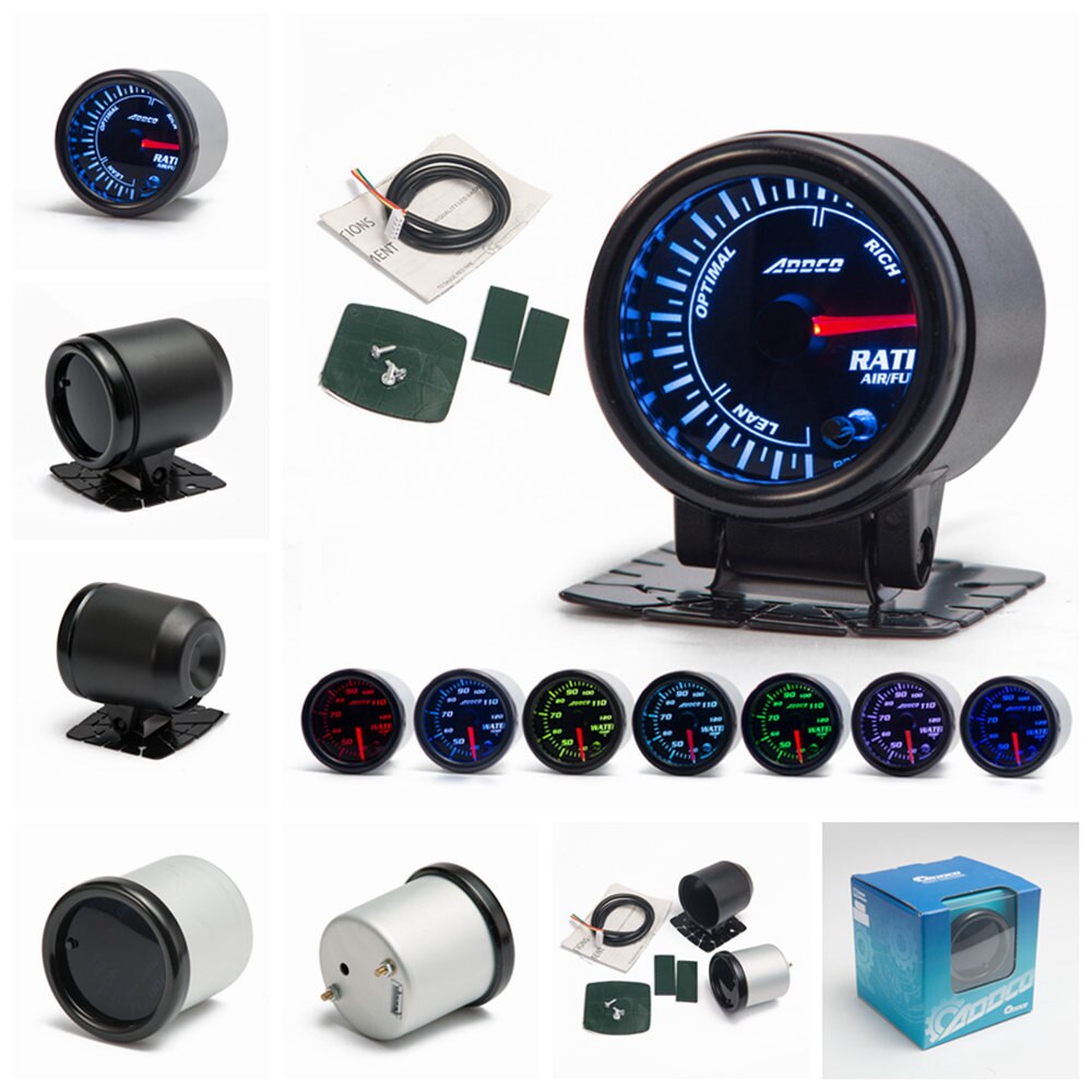 2&quot; 52mm 7 Color LED Smoke Face Car Auto Air Fuel Ratio Gauge Meter With Holder AD-GA52AIRF