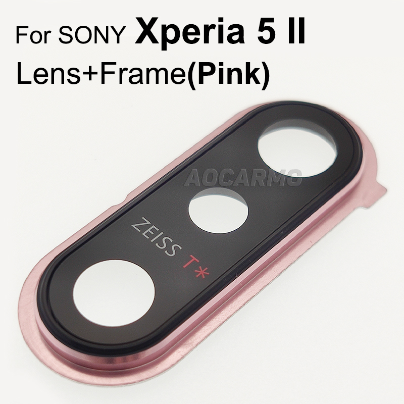 Aocarmo Achter Back Camera Lens Len Glas Met Metalen Frame Ring Lijm Voor Sony Xperia 5 X5 J8210 J9210 5II ii SO-52A SOG02: X5II Len Frame Pink