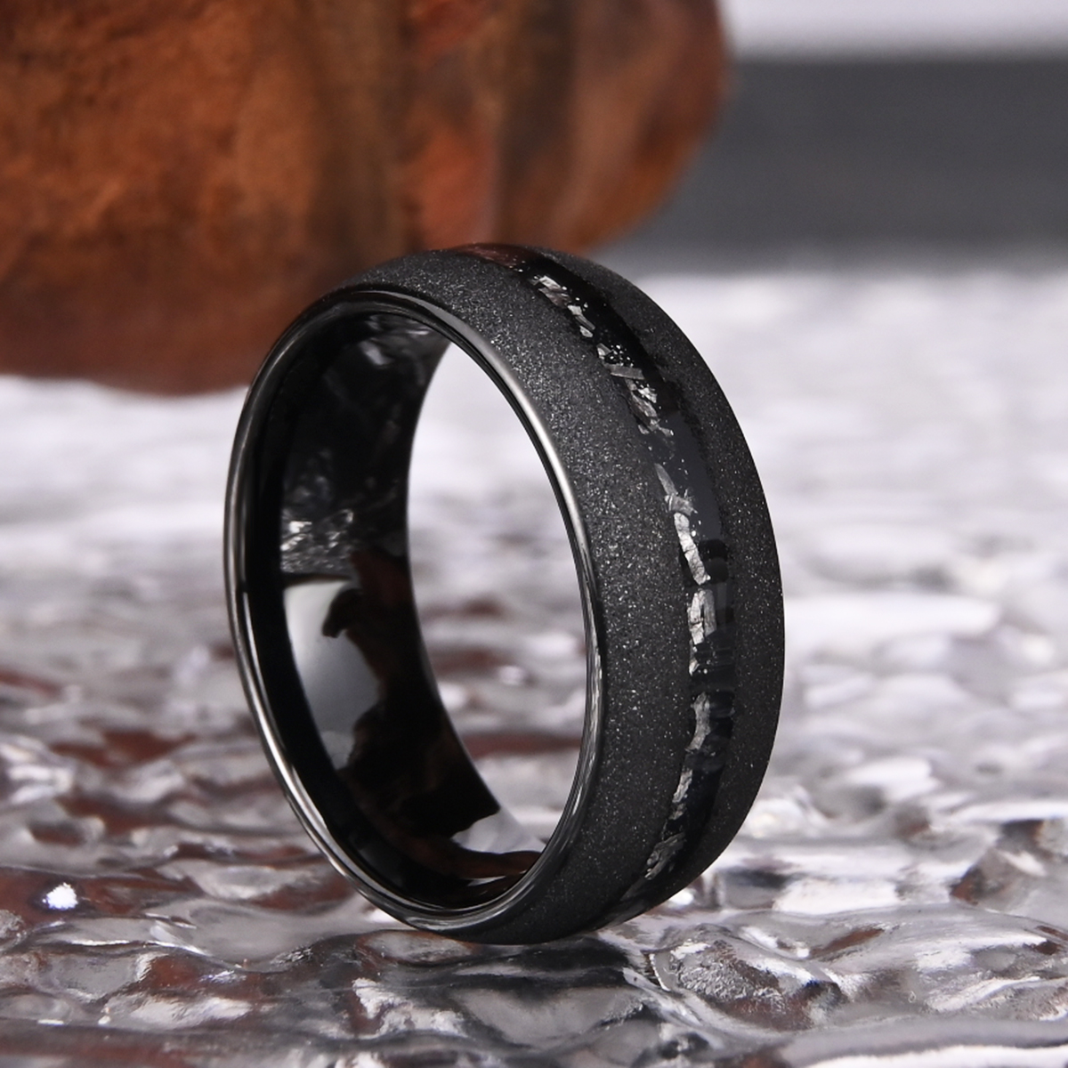 Bague en carbure de météorite sablée noire pour hommes et femmes, bague de fiançailles de mariage, d'anniversaire, unisexe, 8mm