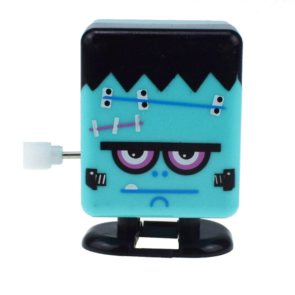 Novelty Funny Winding Spring-Winding with Eyes Jumping Teeth Ghost Teeth Halloween Christmas Small Toy: Walk Square Face Blue Paragraph