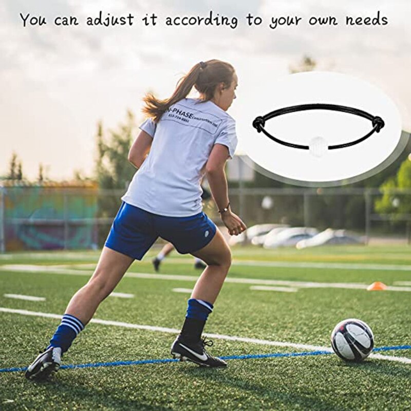 C9GF 6x Voetbal Armband Voetbal Team Presenteert Verstelbare Voetbal Armband Sport Zwart/Beige Cord Voetbal Charm