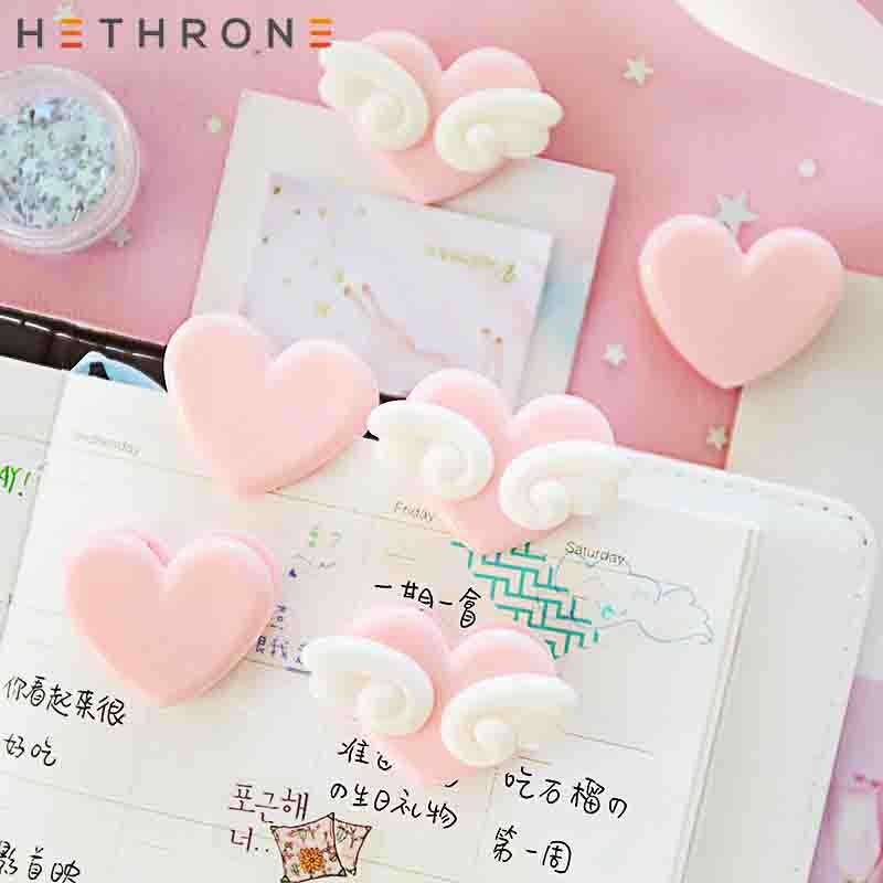Hethrone 1 stk kawaii pink love wings japansk pige papirklip binder klip til foto besked billet fil bogmærke memo klip