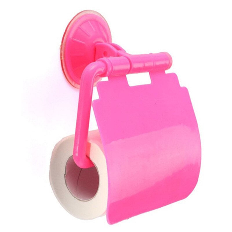 Soporte para papel de cocina soporte de pared ventosa de plástico, portarrollos de papel higiénico para baño con cubierta, accesorios de baño, 5 colores: Pink