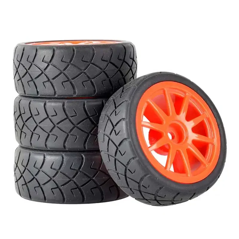 4 Uds neumáticos y llantas de ruedas de goma para coche RC cubo hexagonal de 12mm para WLtoys 144001 y piezas de mejora de neumáticos de coche a escala 1/18 1/10 1/16: Rojo