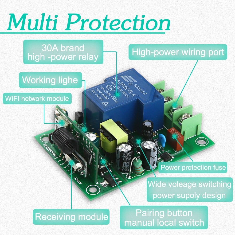 KTNNKG – interrupteur relais Wifi haute puissance 30A, 110-220V, 433MHz, pour chauffe-eau, sans fil, contrôle via application, pour maison intelligente