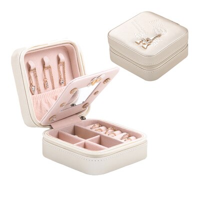 Boîte à bijoux avec miroir bijoux cercueil Portable maquillage organisateur beauté voyage boîte Bracele porte-collier emballage: White