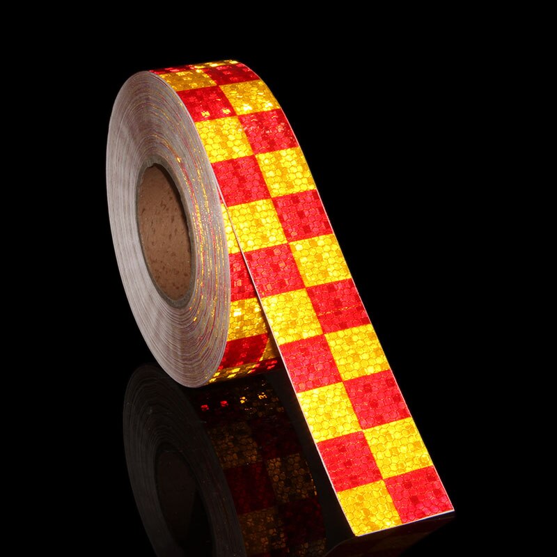 50M Reflektierende Material Band Aufkleber Sicherheit Warnband Reflektierende Film Auto Aufkleber 6 farben Weiß Gelb Orange verrotten Blau aufkleber: rot-Gelb-geprüft