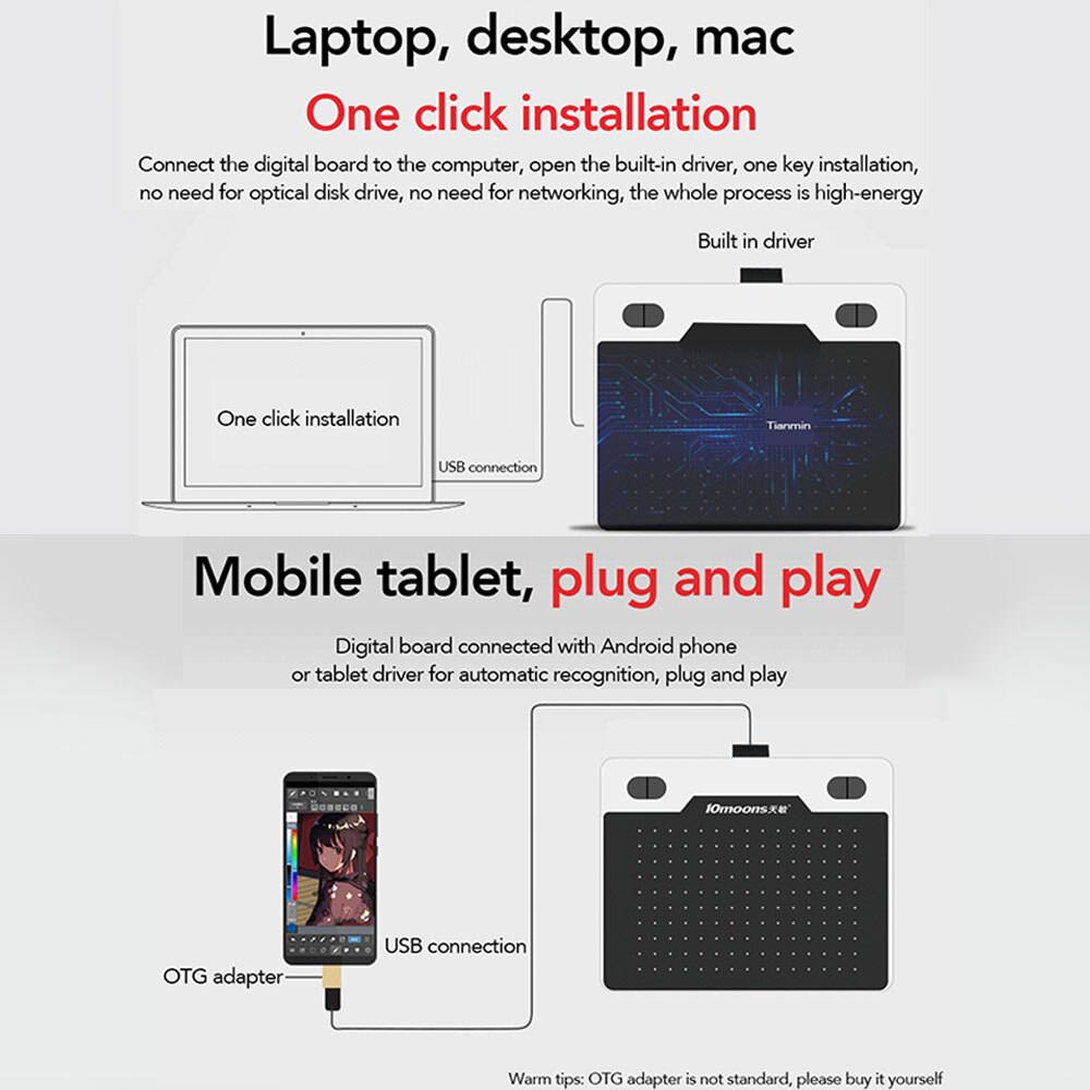 TISHRIC T503 6 Inch Drawing Graphics Tablet Graphic Tablet To Draw 8192 Levels Pen Drawing Tablet Digital For Drawing &amp; Game OSU