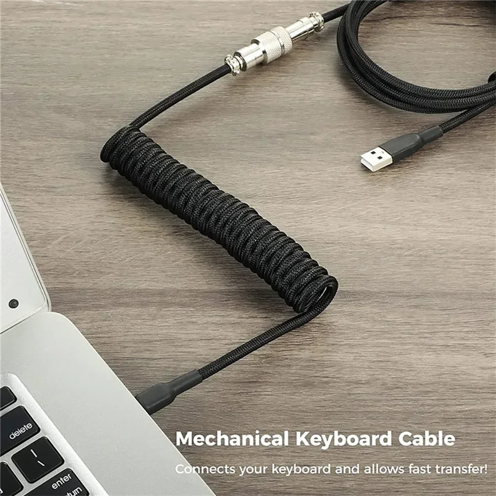 Cabo enrolado de teclado mecânico, porta USB tipo C, cabo de enrolamento de aviador para jogos e computadores desktop