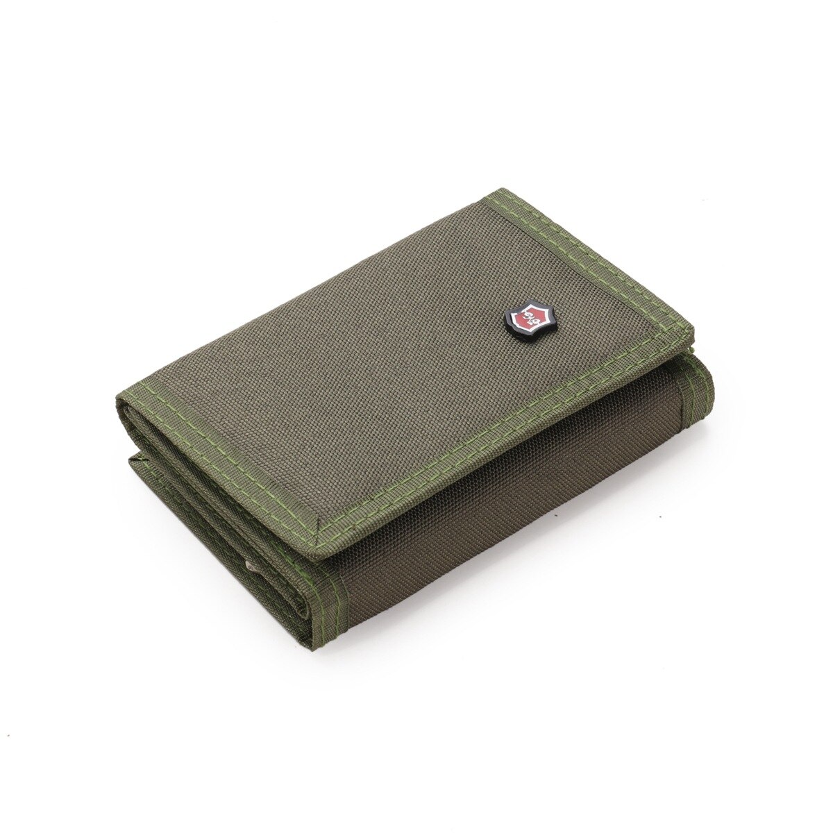 Men Solid Color Wallet Three-fold Coin Purse Canvas Wallet with Velcro Fashionable Card Pack: Green