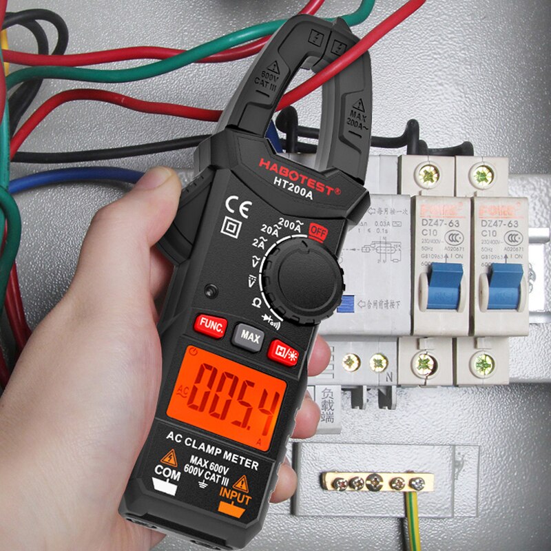 Habotest HT200A/200B AC DC Ammeter Digital 600V 200A 20MΩ Digital Clamp Meter Multimeter Continuity Max High Precision Tester