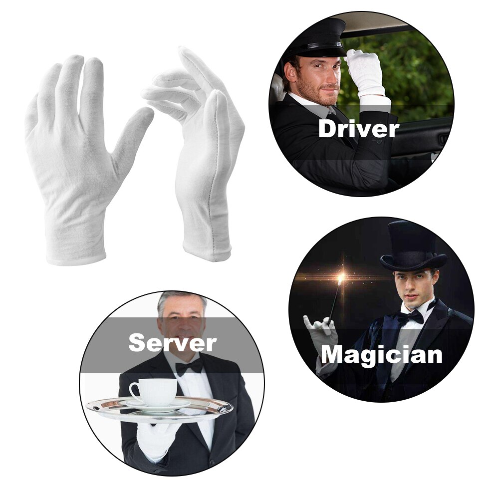12 Pairs/Lot White Soft Cotton Ceremonial Gloves Stretchable Lining Glove for Male Female Serving/Waiters/Drivers Gloves