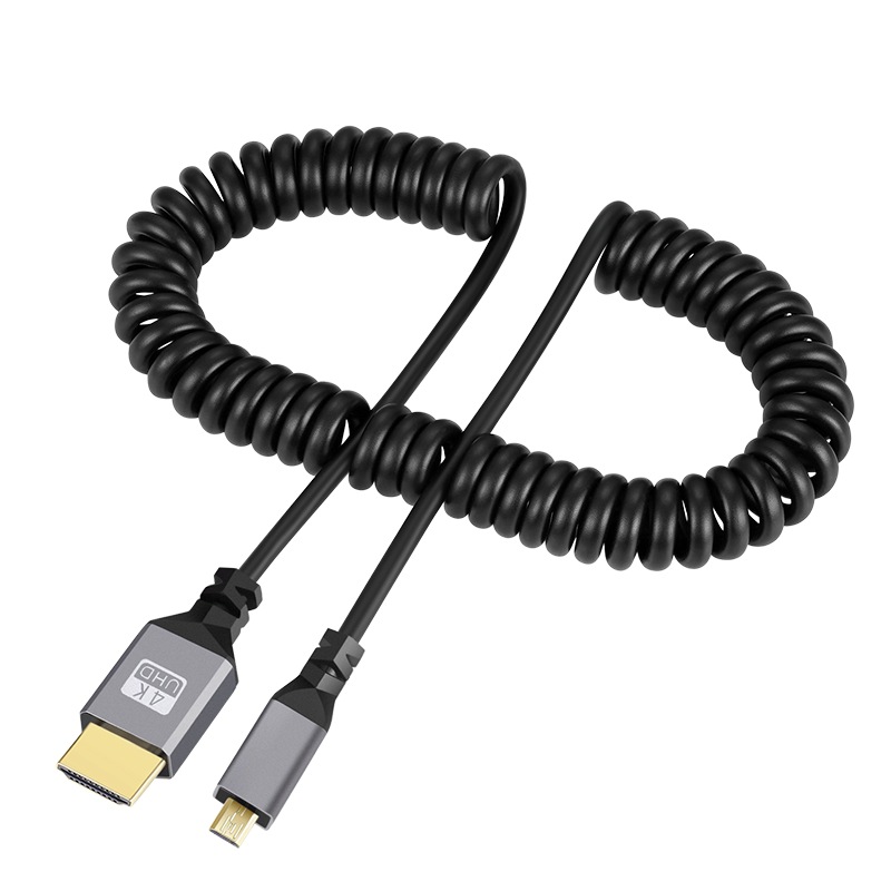 4K HDMI kabel sprężynowy z męskiego na męskie lewego prawego w górę w dół Mini Micro hdmi zwinięty przedłużacz elastyczny kabel spiralny podłącz kabel HDMI