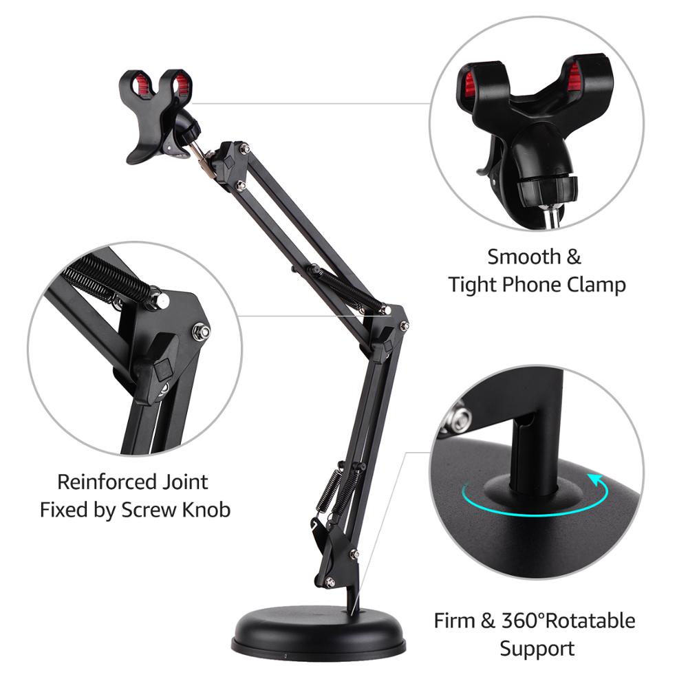 Uitschuifbare Microfoon Houder Tafel Stand Lui Beugel 360 ° Draaibaar Met Klem Flexibele Scharnierende Arm Voor Mobiele Telefoon Mic