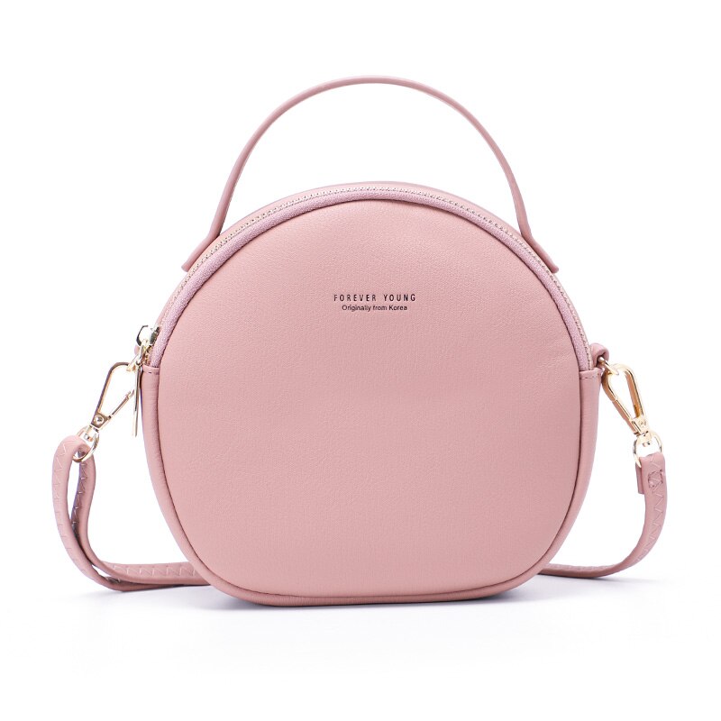 WEICHEN circulaire femmes sac à bandoulière en cuir bandoulière sacs de messager femme ronde Bolsa dames sac à main: Soft Pink