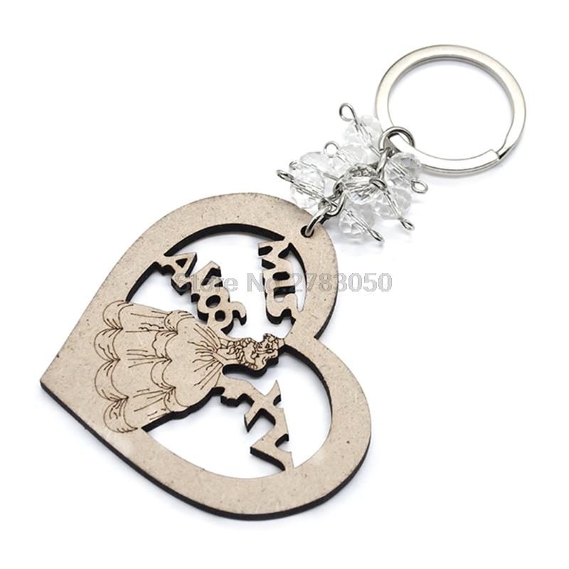 QX2E Key Ring Round Hang Hoop Angel Boys Girls Love Holy Grail Cross Wooden Pendants Keychain DIY Wedding Decorations: 6