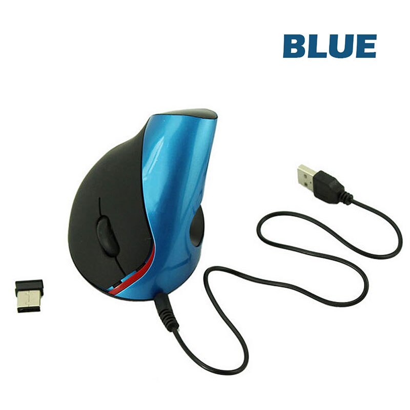 Oplaadbare Ergonomische Verticale Draadloze Muis Met Usb-ontvanger 800 1200 1600 Dpi Ergonomico Raton Inalambrico Ordenador Muizen: Blauw