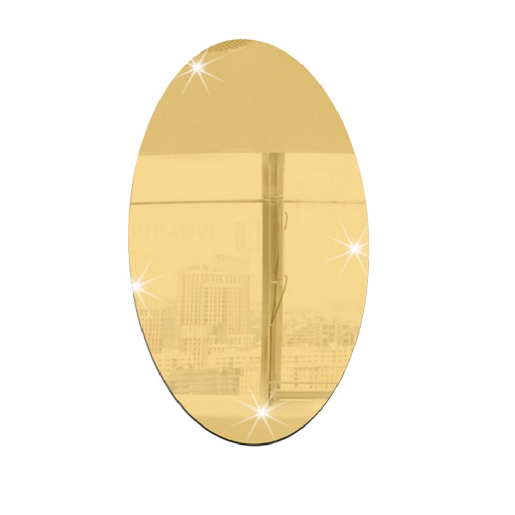 Væg klistermærke 3d spejl effekt aftagelig rektangel oval baggrundsdekoration til hjem  j2y: Oval gylden