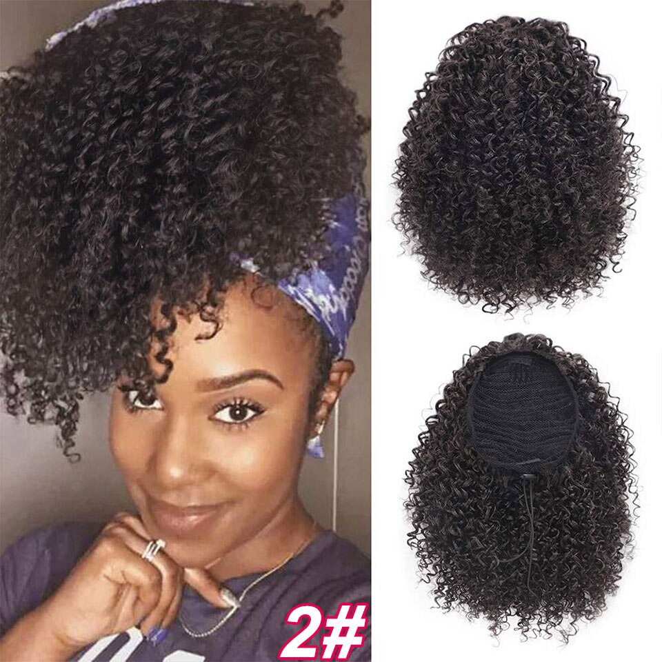 Vigorous Afro-coletero corto rizado para mujer, pieza de cabello para mujer negra Afro, coleta sintética con Clip en el cabello: 2