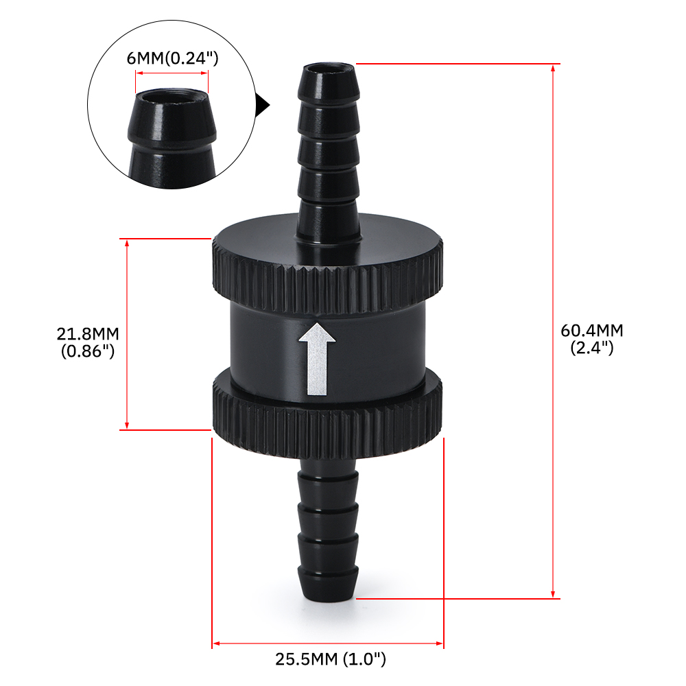 Aluminum Alloy 1/4" 6mm Non Return One Way Fuel Check Valve Petrol Diesel WX-FCV06