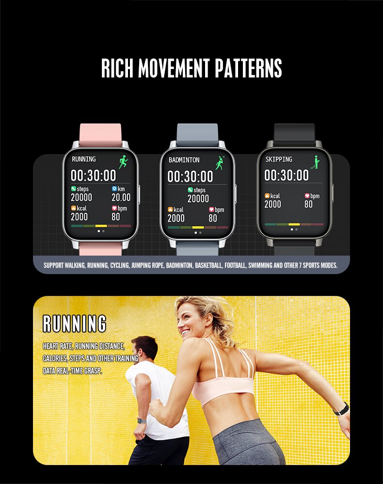 Lenvon P36 Smartwatch - 1.69" Screen, Heart Rate, Blood Pressure, Sleep Monitor, IP68 Waterproof