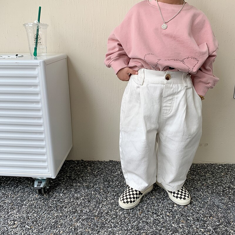 2022 Lente Koreaanse Stijl Baby Kids Witte Kleur Broek Unisex Kids Losse Casual Broek: 4T