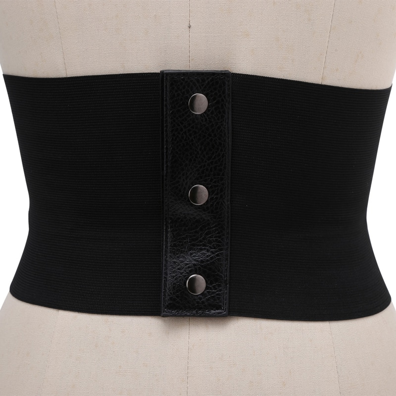 Retro Lady Waist Shape Corset Wide Elastic Faux Leather Belt Stretch Waistband