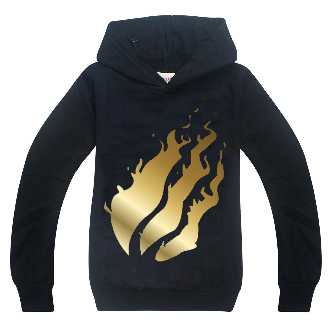 Jongens Sweatshirt Hoodie Voor Kinderen Sweatshirt Tops Voor Lente Herfst Fire Print Blauw 7278 dunne: Zwart / 6