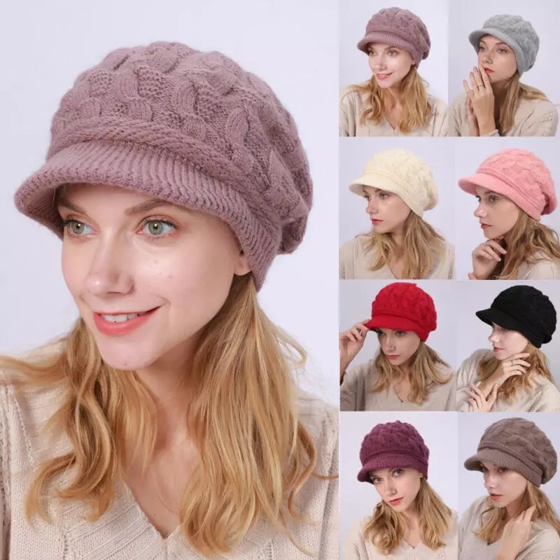 Bonnet d&#39;hiver en fourrure de lapin pour Femme, tricot, Crochet, Ski, Skullies